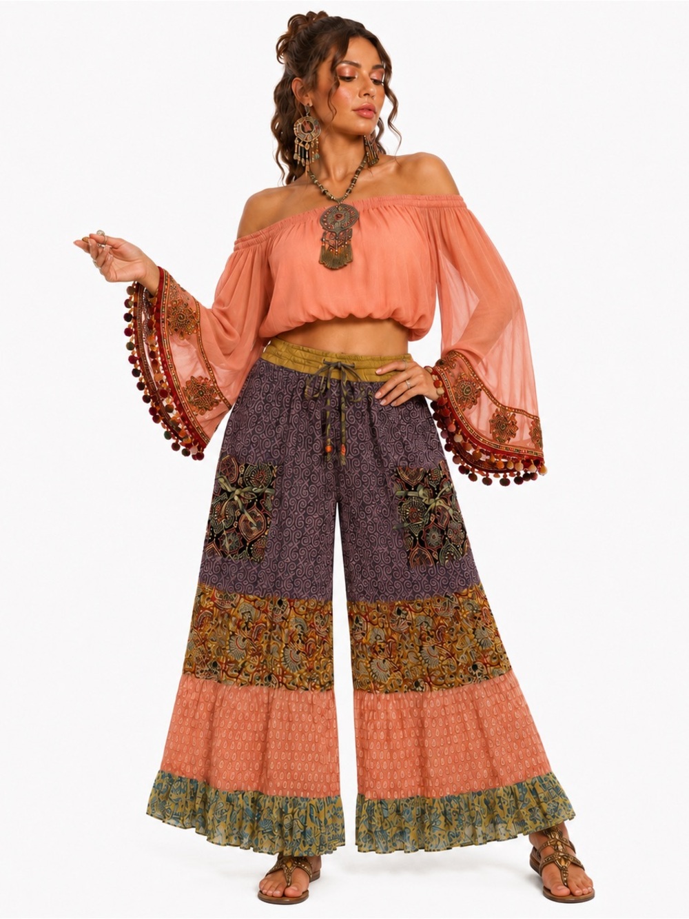 Hippie Forever Handmade Patchwork Palazzo Pants Womens SZ OS Dreamy Forest Fairy